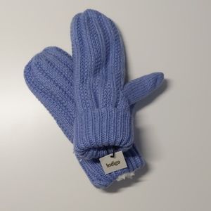 Blue knit mittens